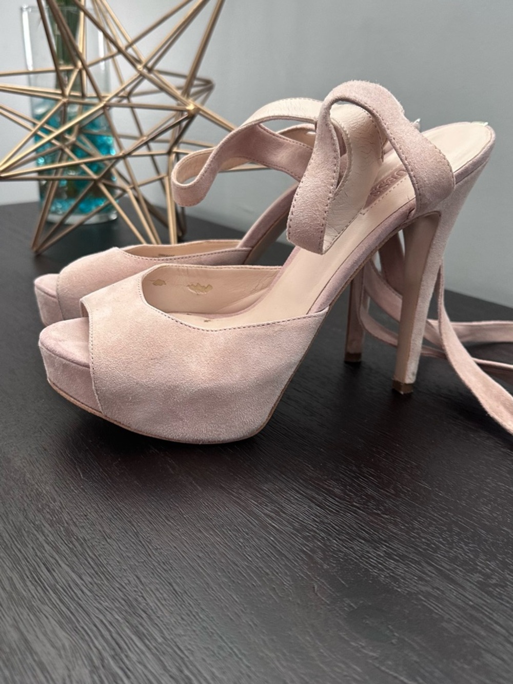 Guess Blush Pink Suede Platform Ankle-Tie Heels